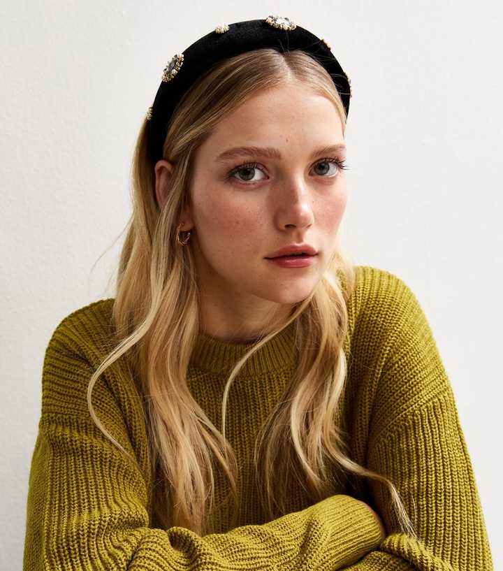 Black Velvet Embellished Padded Headband