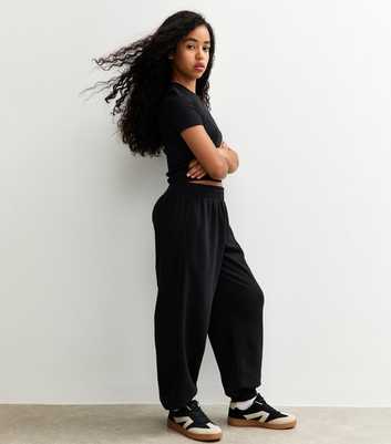 Girls Black Oversized Cuff Joggers