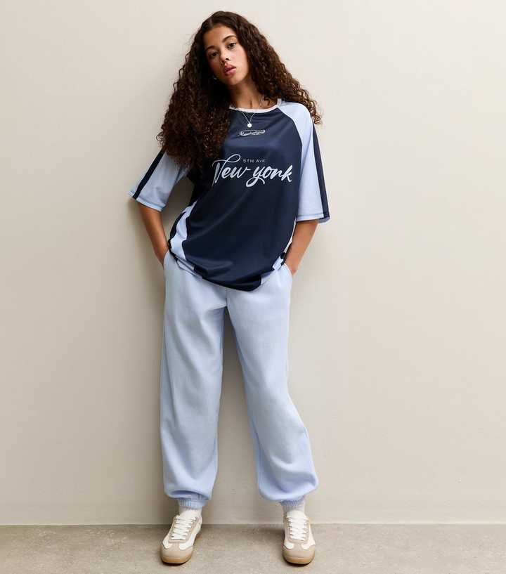 Girls Light Blue Oversized Cuff Joggers