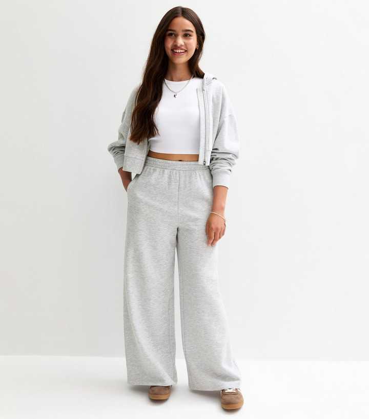 Girls Grey Super Wide Leg Joggers New Look