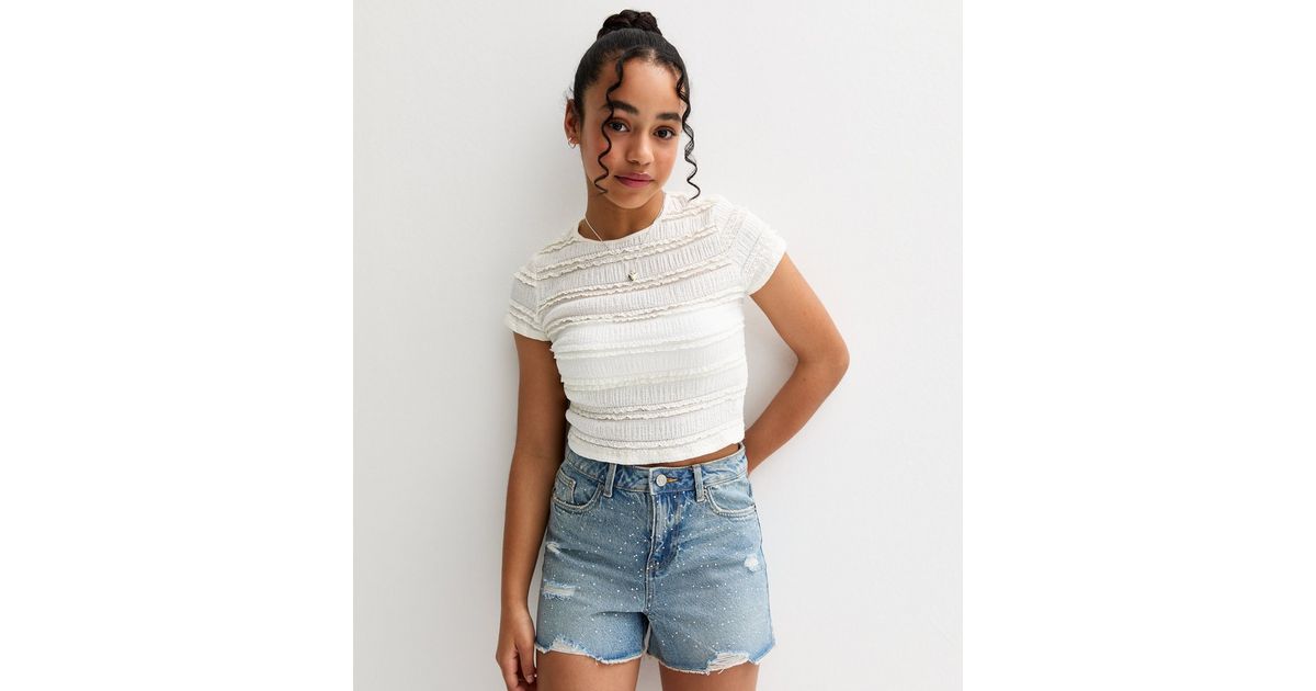 Girls Cut Off Blue Denim Shorts main image 1
