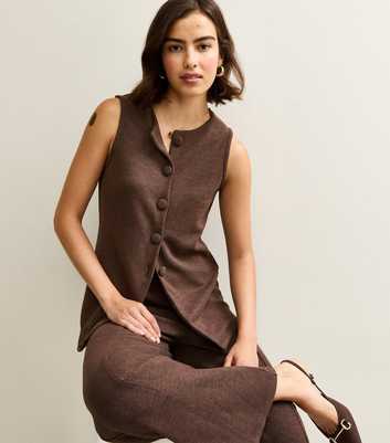 Dark Brown Soft Touch Compact Knit Split Front Waistcoat