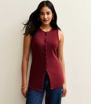 Burgundy Soft Touch Compact Knit Split Front Waistcoat