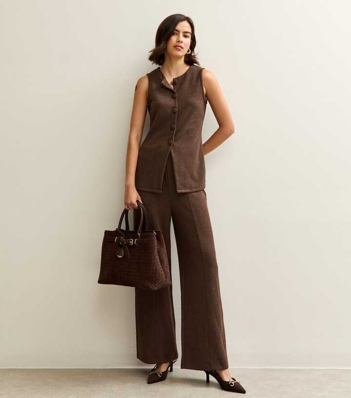 Brown Soft Touch Compact Wide Leg Trouser