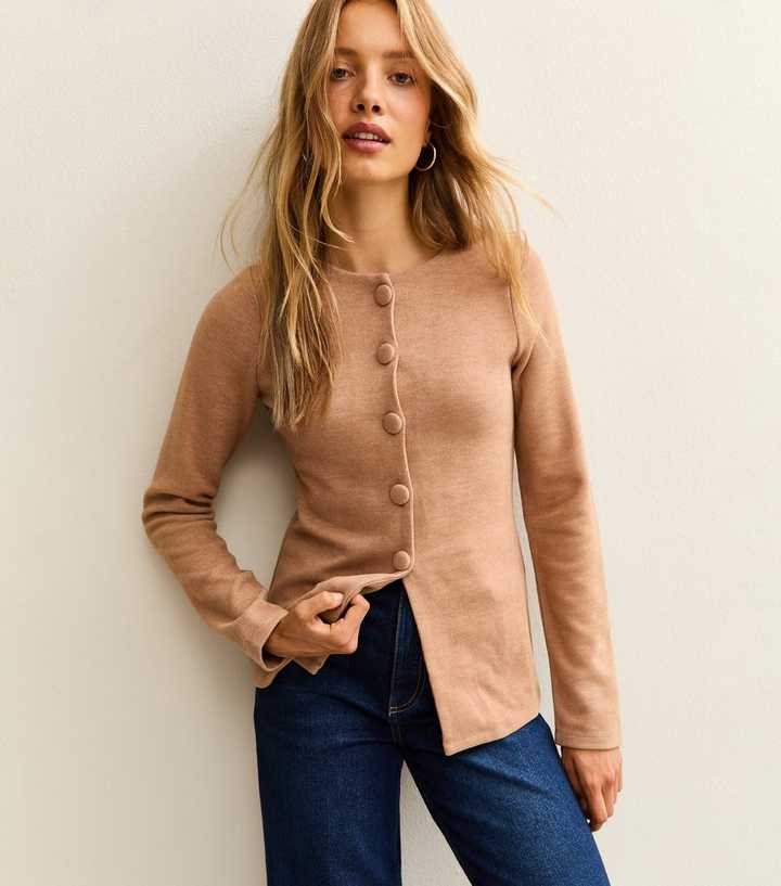 Camel Soft Touch Split Hem Cardigan