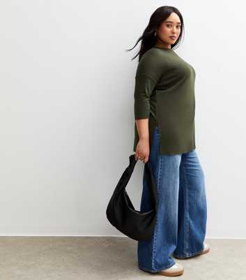 Curves Dark Khaki Soft Touch Crop Sleeve Top