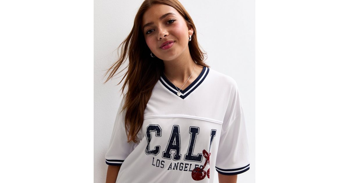Girls White Cali Cherry Print Football Top | New Look