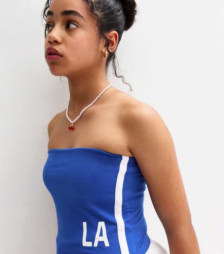 Girls Blue LA Contrast Trim Bandeau Top