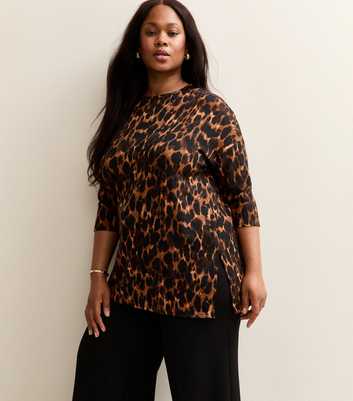 Curves Brown Soft Touch Leopard Print Top