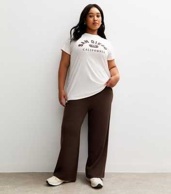 Curves Dark Brown Soft Touch Compact Wide Leg Trousers
