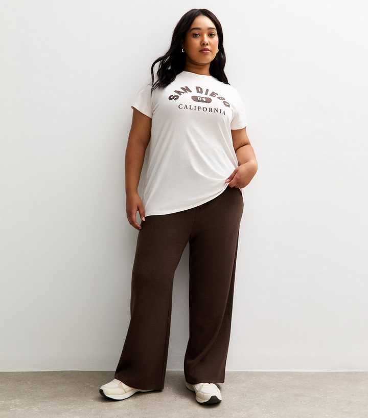 Curves Dark Brown Soft Touch Compact Wide Leg Trousers