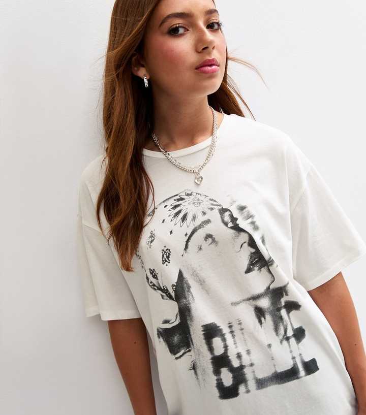 Girls White Billie Eilish Print Oversized T-Shirt