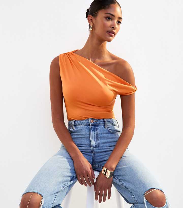 Orange Twist Fallen Shoulder Bodysuit  
