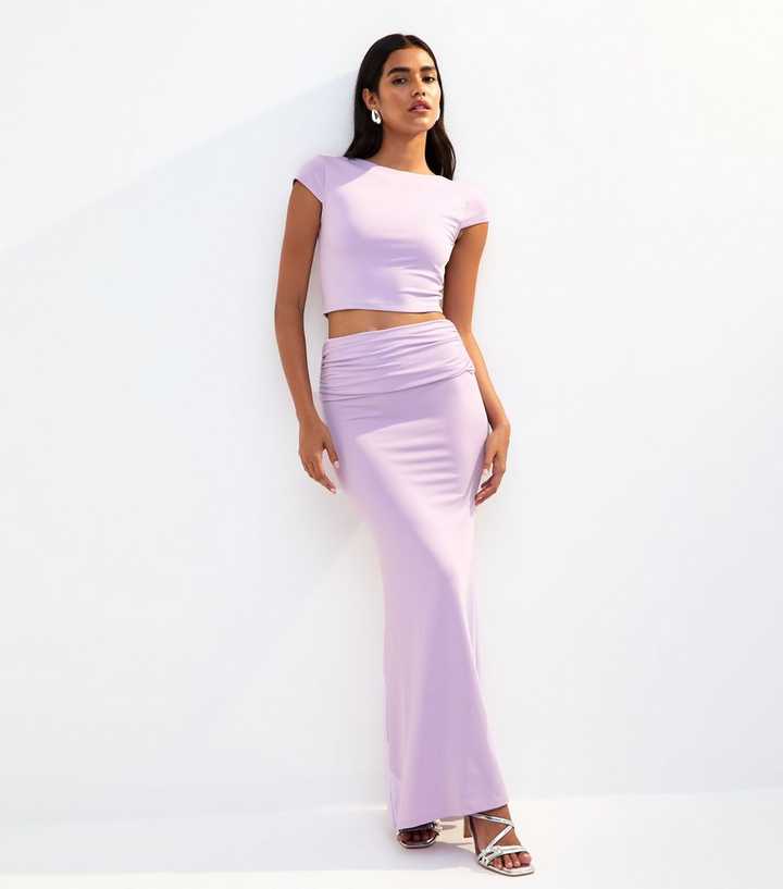 Purple Foldover Midi Skirt