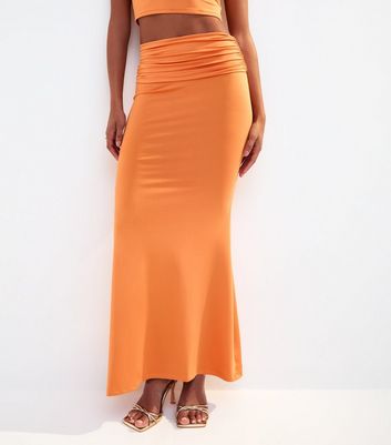 Bright Orange Foldover Midi Skirt | New Look