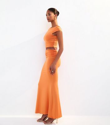 Bright Orange Foldover Midi Skirt | New Look