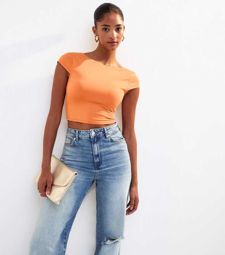 Bright Orange Scoop Back Jersey Cropped T-Shirt