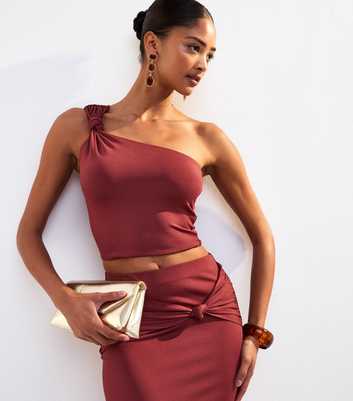 Rust Knot Strap One Shoulder Crop Top