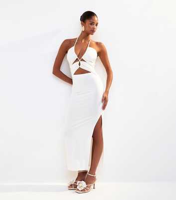 Off White Halterneck Cut Out Midi Dress