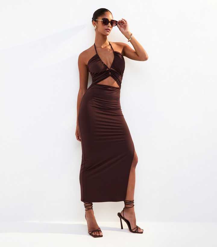 grey dresser and nightstand Halter Neck Rib Midi Dress – bebe