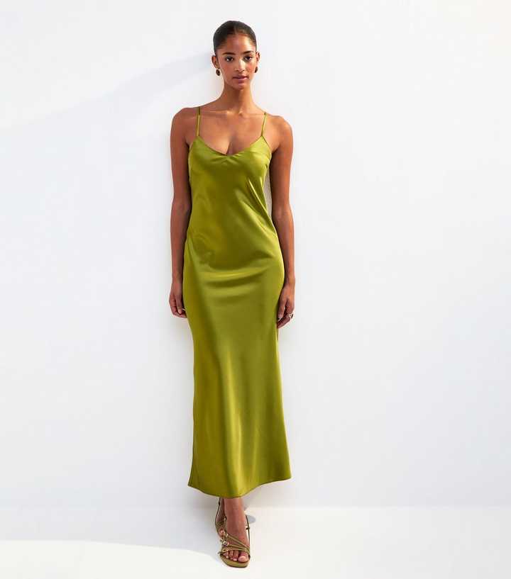 olive green silk slip dress Iris Motif Satin Slip Gown - Olive Green 10 main image 1