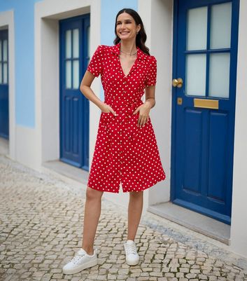 Yumi Red Polka Dot Shirt Dress | New Look
