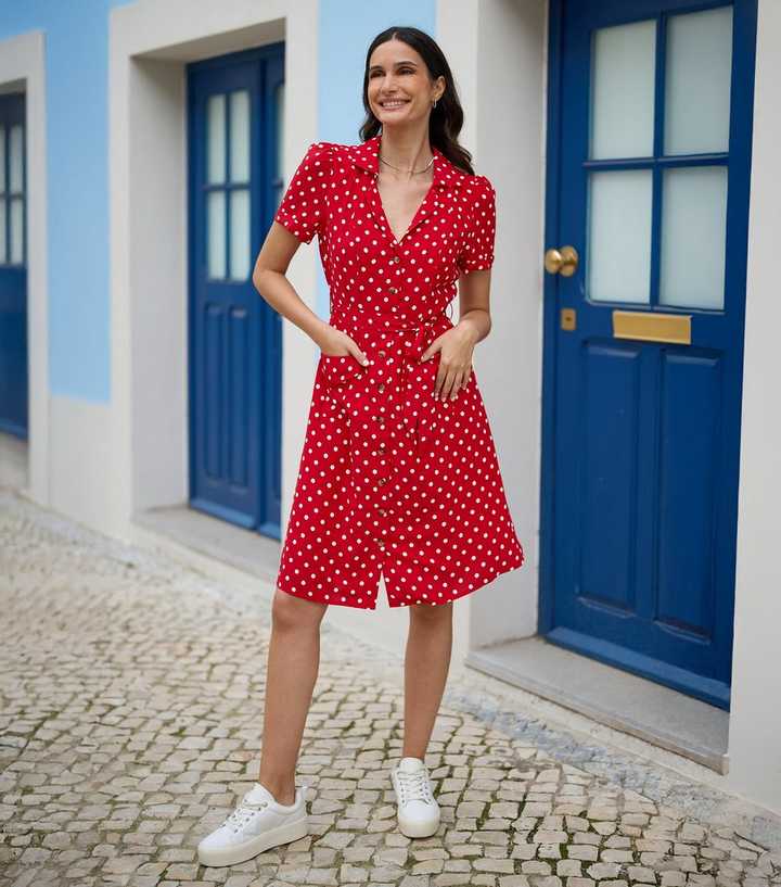 Yumi Red Polka Dot Shirt Dress