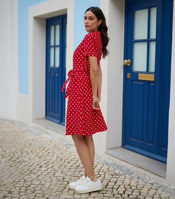 red and white polka dot shirt