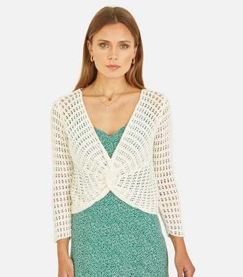 Yumi Ivory Open Knit Knotted Top