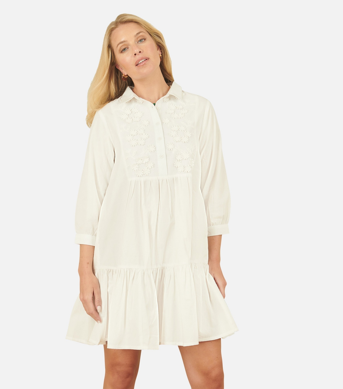 Yumi Women's White Off Tiered Tunic Shirt Dress New Look Uk Size 8