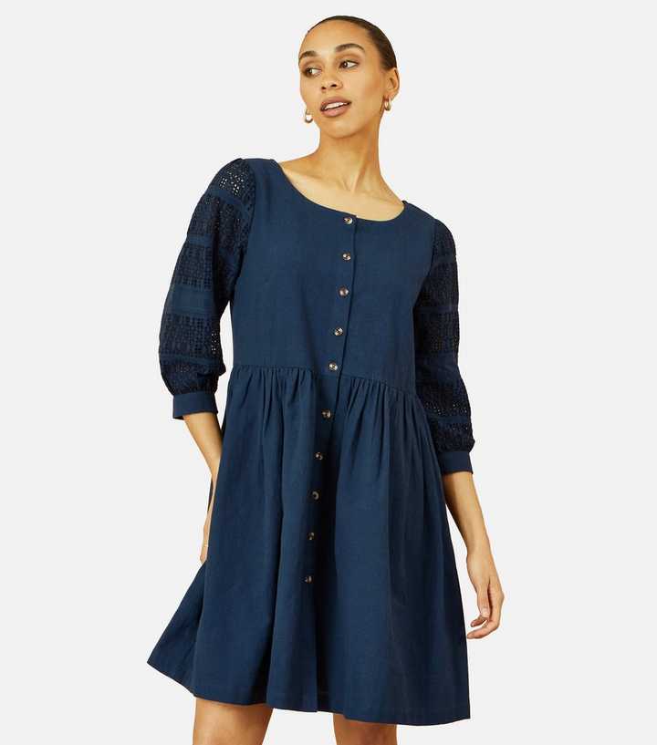Yumi Navy Three Quarter Sleeve Tunic Dress