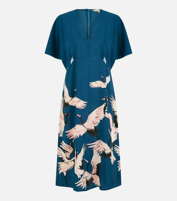 Yumi Teal Bird Print Midi Dress | New Look Yumi Teal Bird Print Midi Dress | New Look