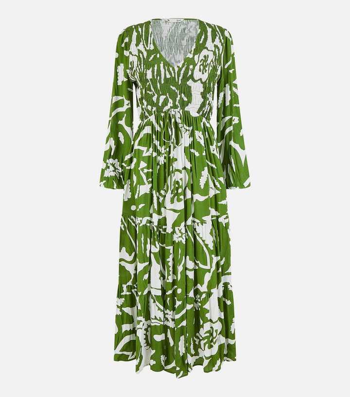 Yumi Green Leaf Print Long Sleeve Maxi Dress | New Look Yumi Green Leaf Print Long Sleeve Maxi Dress | New Look