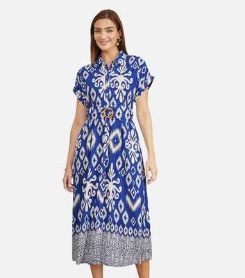 Yumi Blue Patterned Shirt Dress