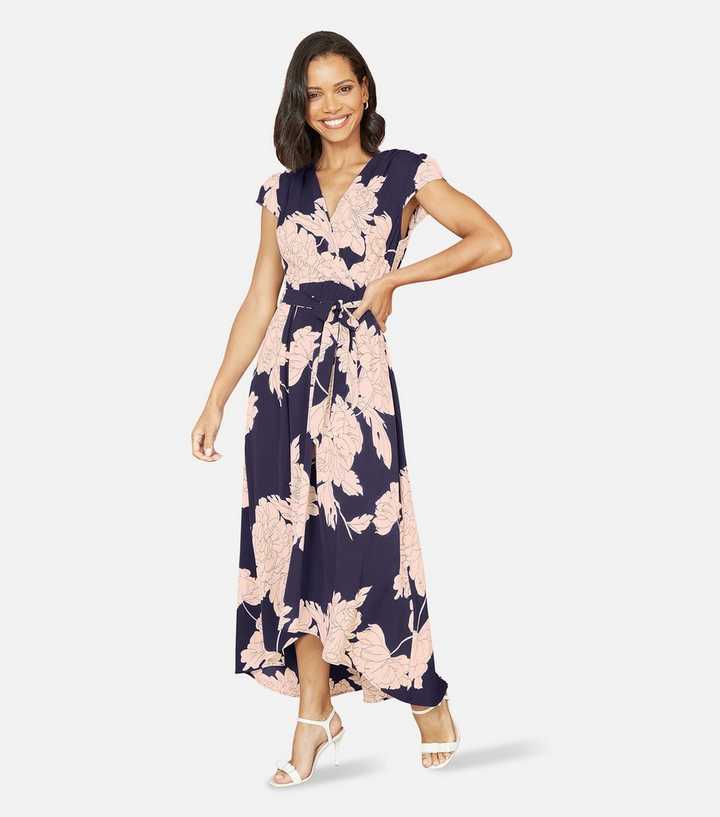 Wrap Dress Yumi Womens Dresses Yumi Navy Floral Print Wrap Front Dress