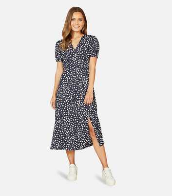 Yumi Navy Spot Print Midi Dress
