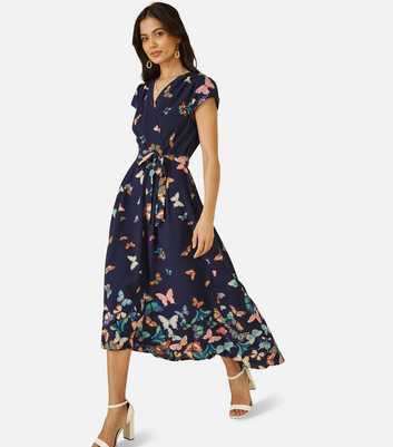 Yumi Navy Butterfly Print Midi Dress
