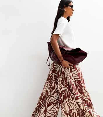 Brown Leaf Print Palazzo Trousers 