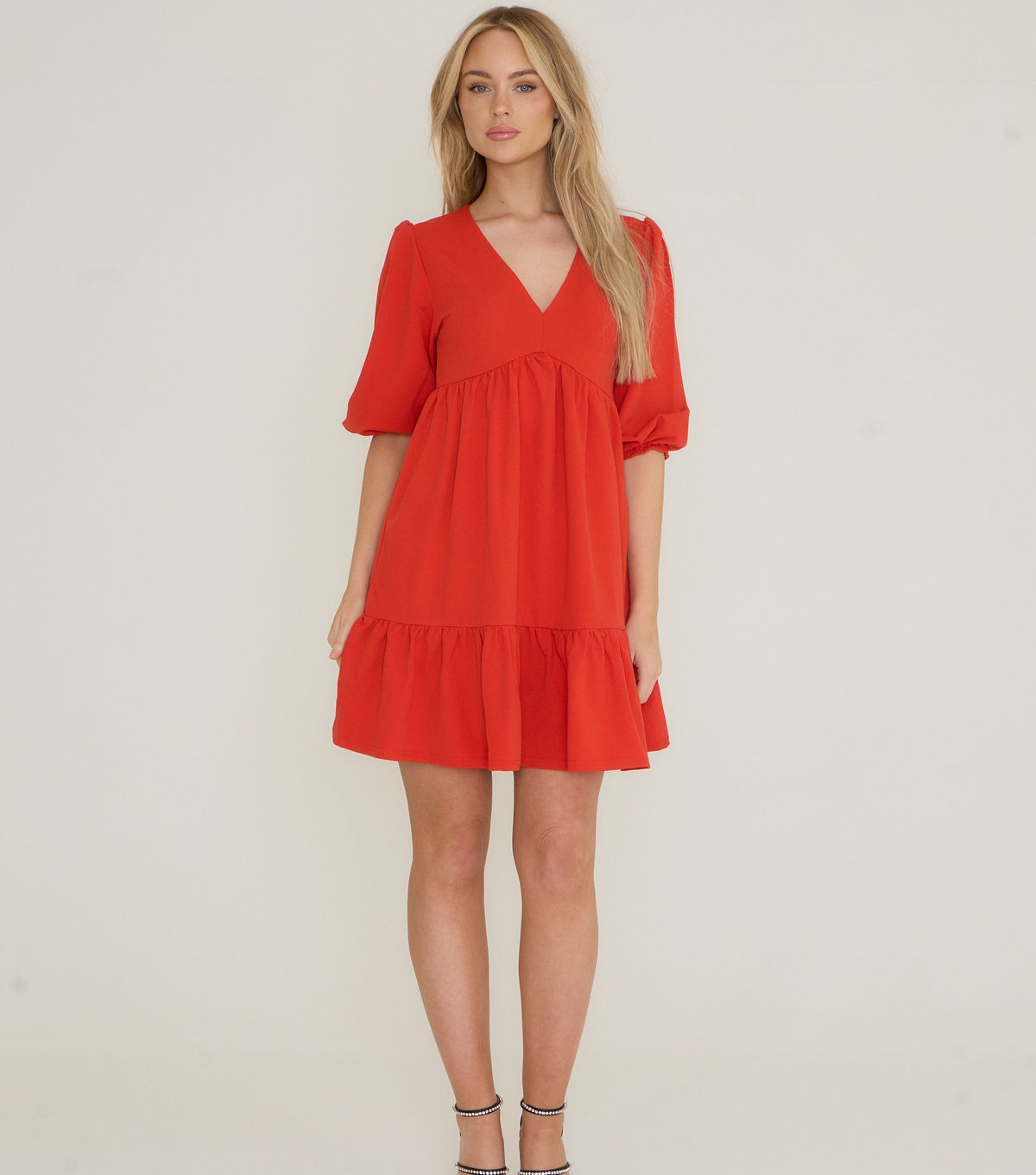 Women's Orange Crepe Tiered Mini Dress WKNDGIRL New Look