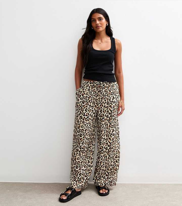 Brown Leopard Print Wide Leg Relaxed Trousers