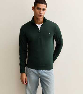 Farah Dark Green Quarter Zip Logo Embroidered Jumper