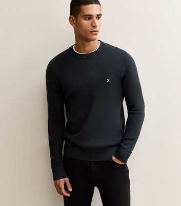 Farah Navy Regular Fit Knitted Crew Neck Jumper