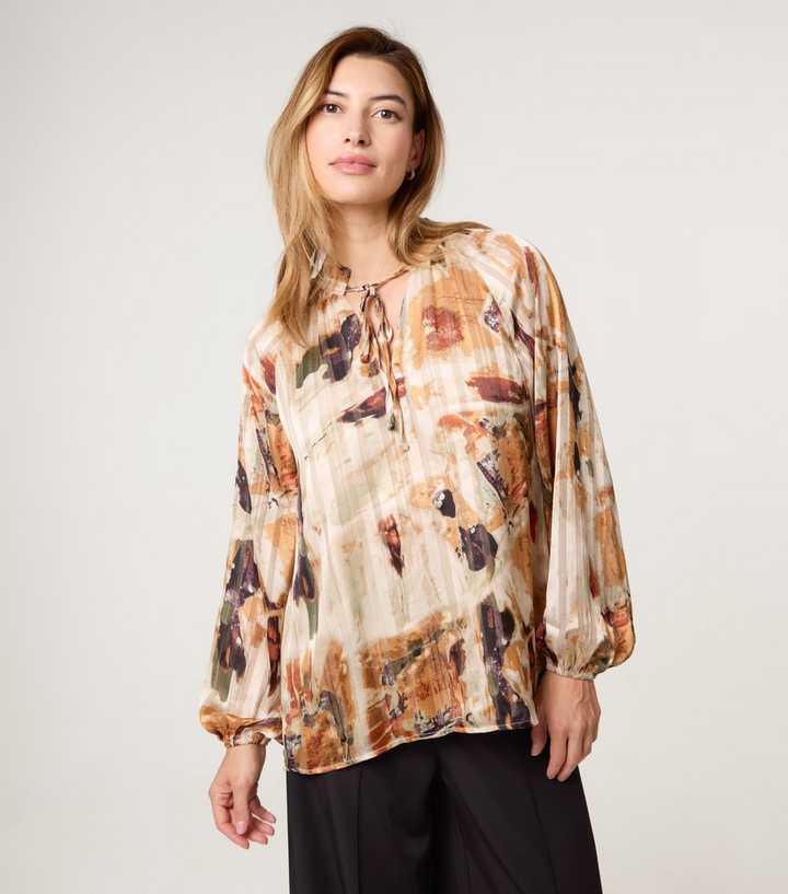 Blue Vanilla Multi Colour Abstract Print Tie Neck Blouse