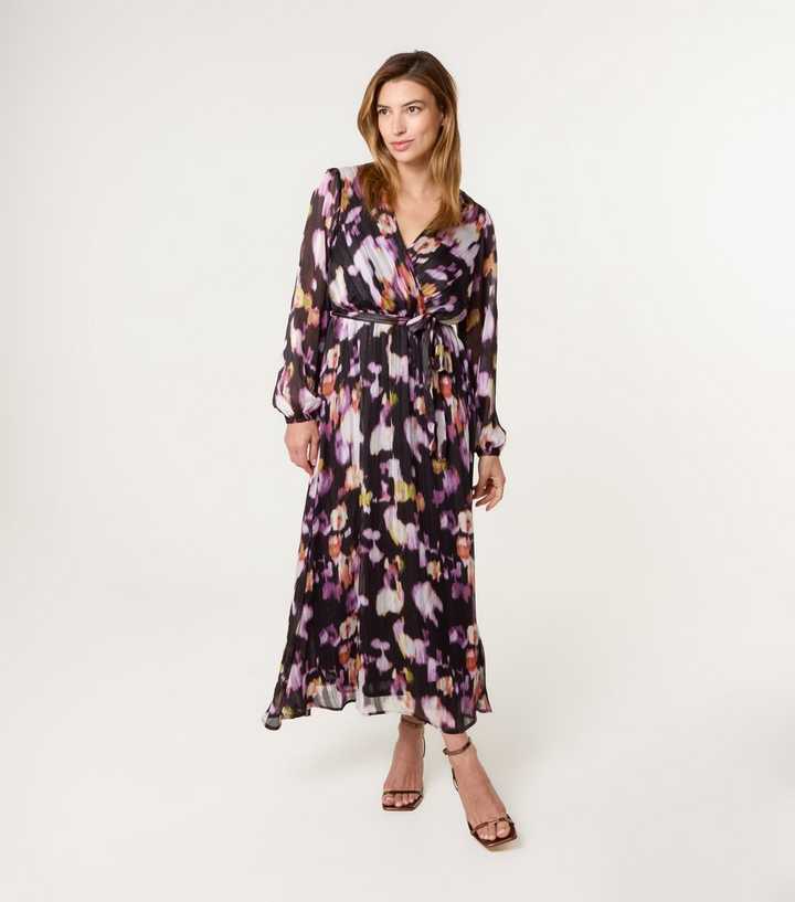 Blue Vanilla Black Speckled Pattern Wrap Midi Dress