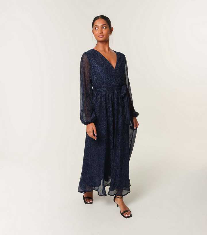 Blue Vanilla Navy Metallic Wrap Maxi Dress