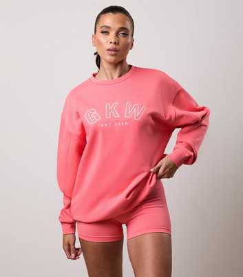 Gym King Light Coral Logo Embroidered Oversized Crew Neck Sweatshirt