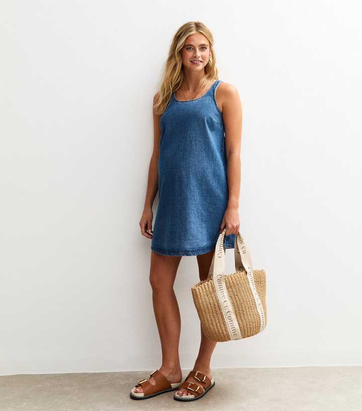 Maternity Blue Denim Mini Pinafore Dress