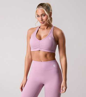 Gym King Pink 365 Logo Print Ruched Sports Bra