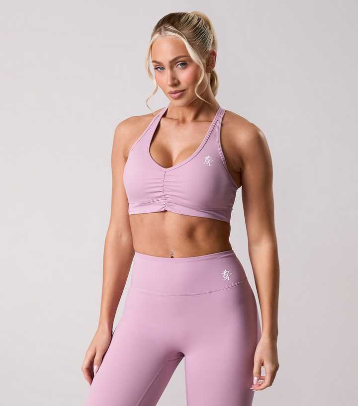 Gym King Pink 365 Logo Print Ruched Sports Bra 