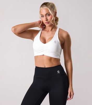 Gym King White 365 Logo Print Sports Bra